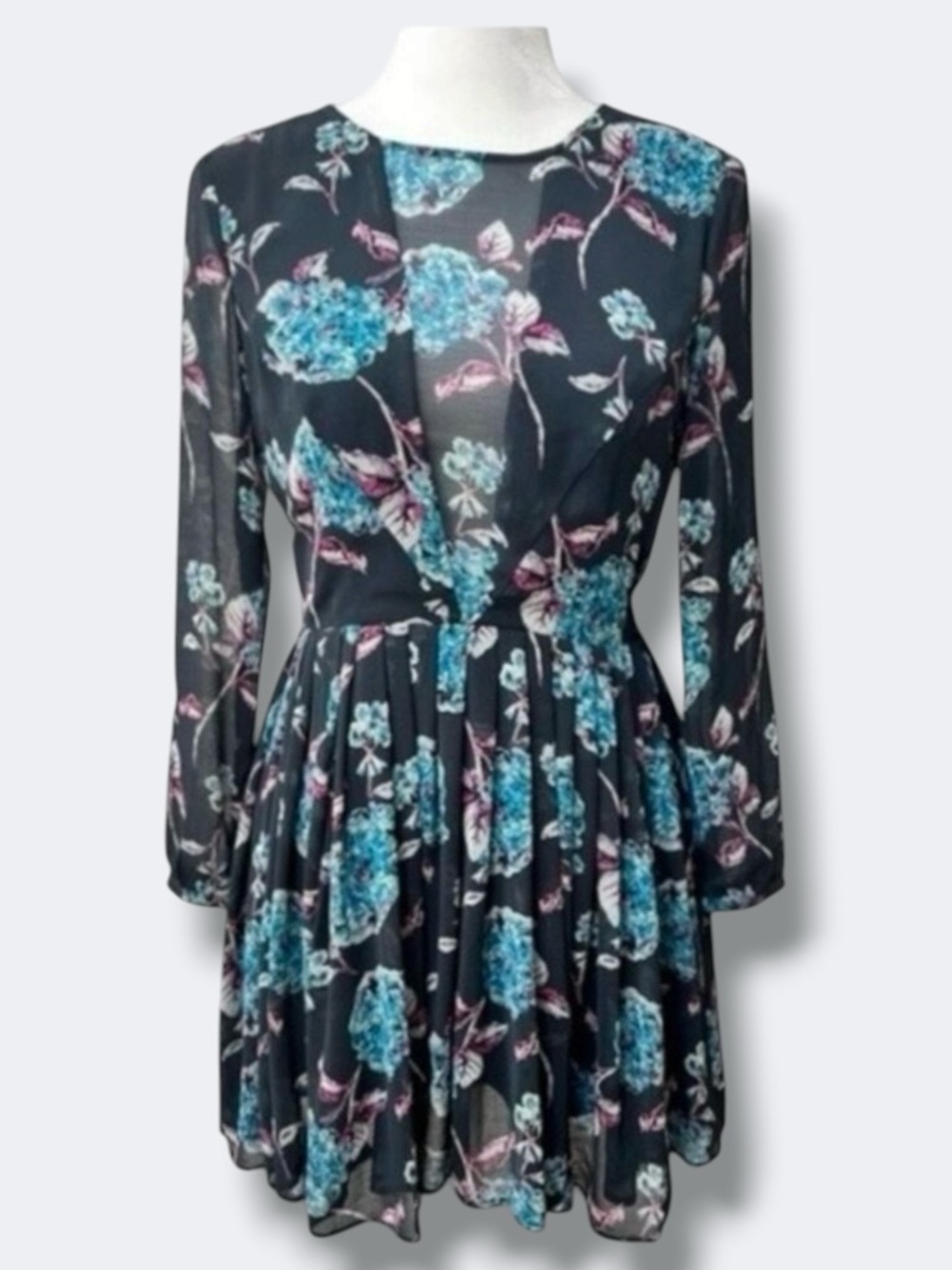 Urban Outfitters Kimchi Blue Nina Dress Women 6 Gray Floral Sheer Mini